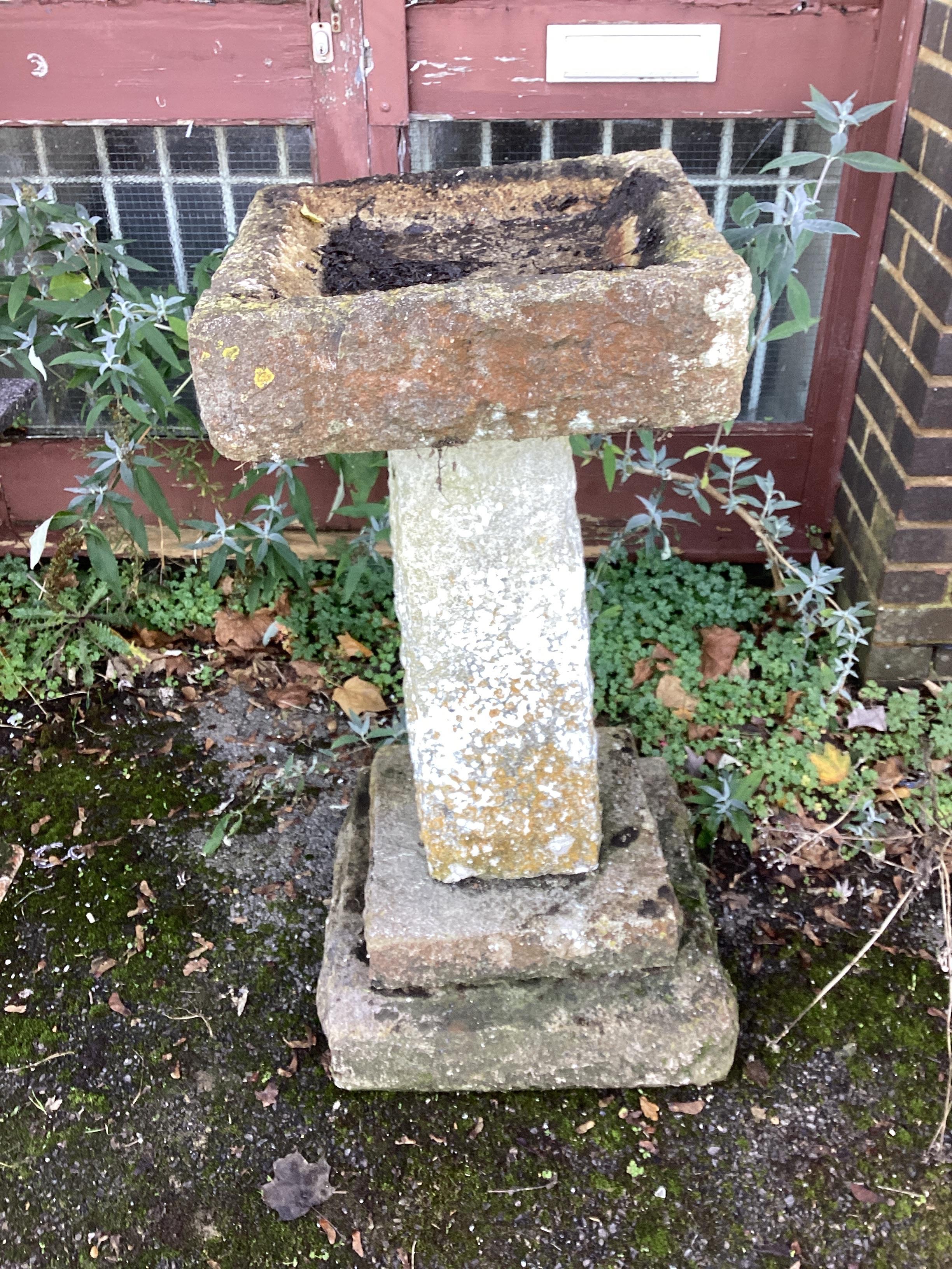 A large limestone stepped sectional birdbath, height 97cm